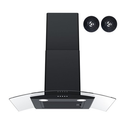 Wall Mount Range Hood 30 inch 400CFM 3 Speed Black Stainless Steel FIREGAS Led