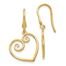 14k Yellow Gold Heart Shepherd Hook Drop  Dangle Earrings 1.67gm L-29 mm
