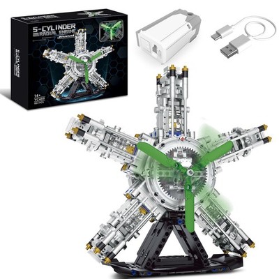 BseSparklion 5-Cylinder Radial Engine Building Set, Build Your Own Mini Milit...
