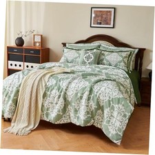 Queen Size Comforter Set 7 Pieces Damask Green Soft Queen 90"x 90" Sage Green