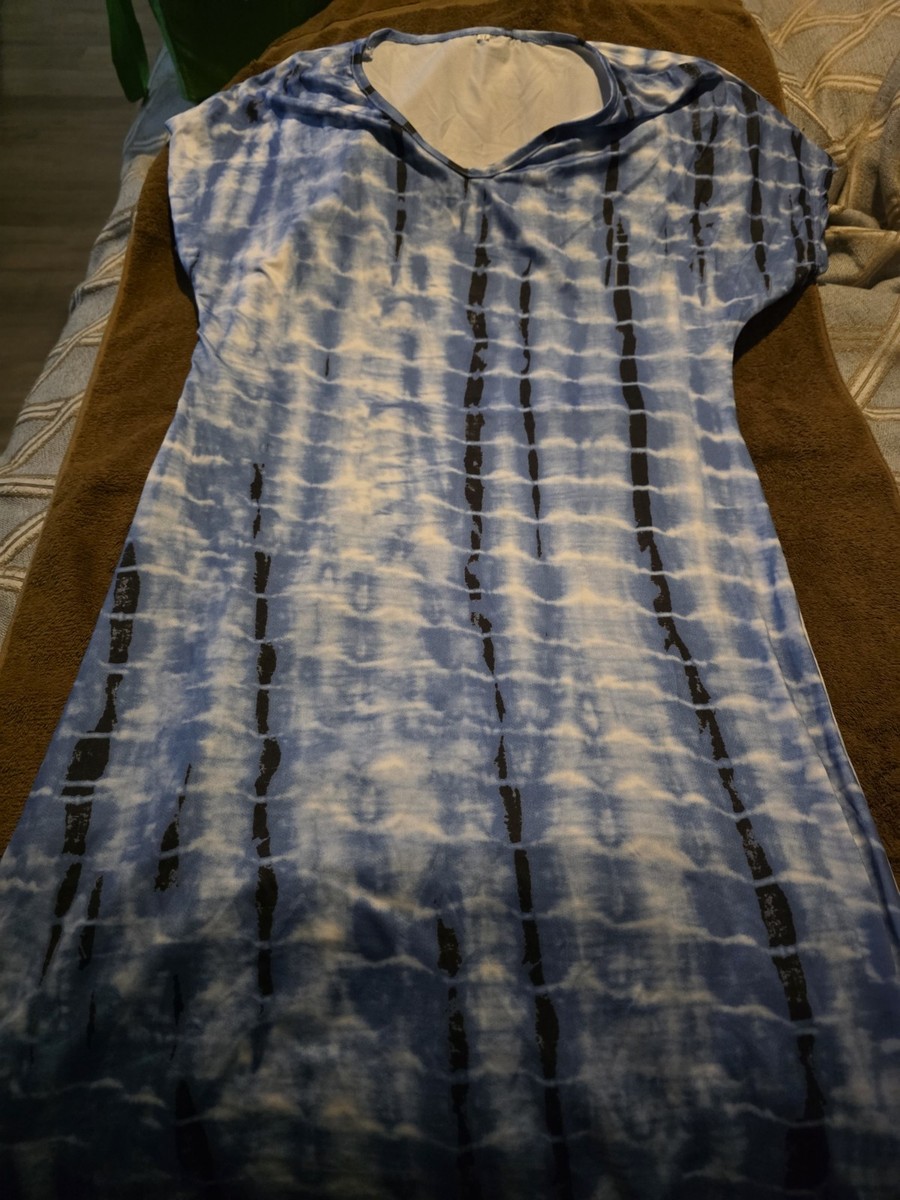 Blue White Tie Dye Cap Sleeve Crew Neck Long Maxi Dress Size XL Regular |  eBay
