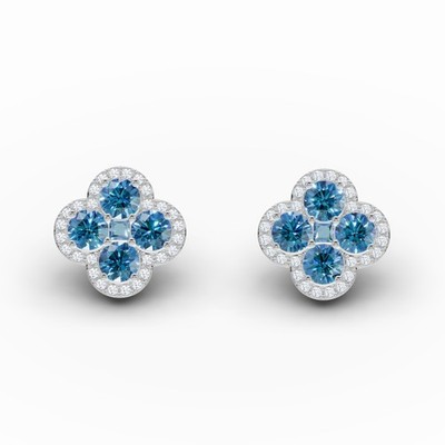 4mm Natural Gemstone & White Topaz Stud Earrings, 925 Silver