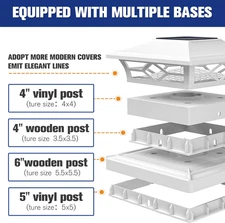 Solar Post Cap Lights: 6 - Pack Outdoor Deck Post Cap Lights White for Dock F...