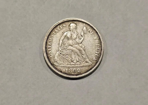 NICE U.S. CIVIL WAR 1862(P) SEATED LIBERTY SILVER DIME - XF