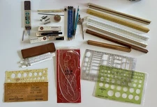 Vintage Drafting Supplies Lot; Templates Pencils Rulers. **Read- See Photos.