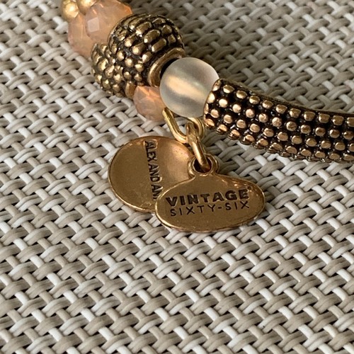 Alex and Ani Vintage 66 Gold Tone Bead Wrap Bracelet Peach Clear/White OSFM - Picture 2 of 8