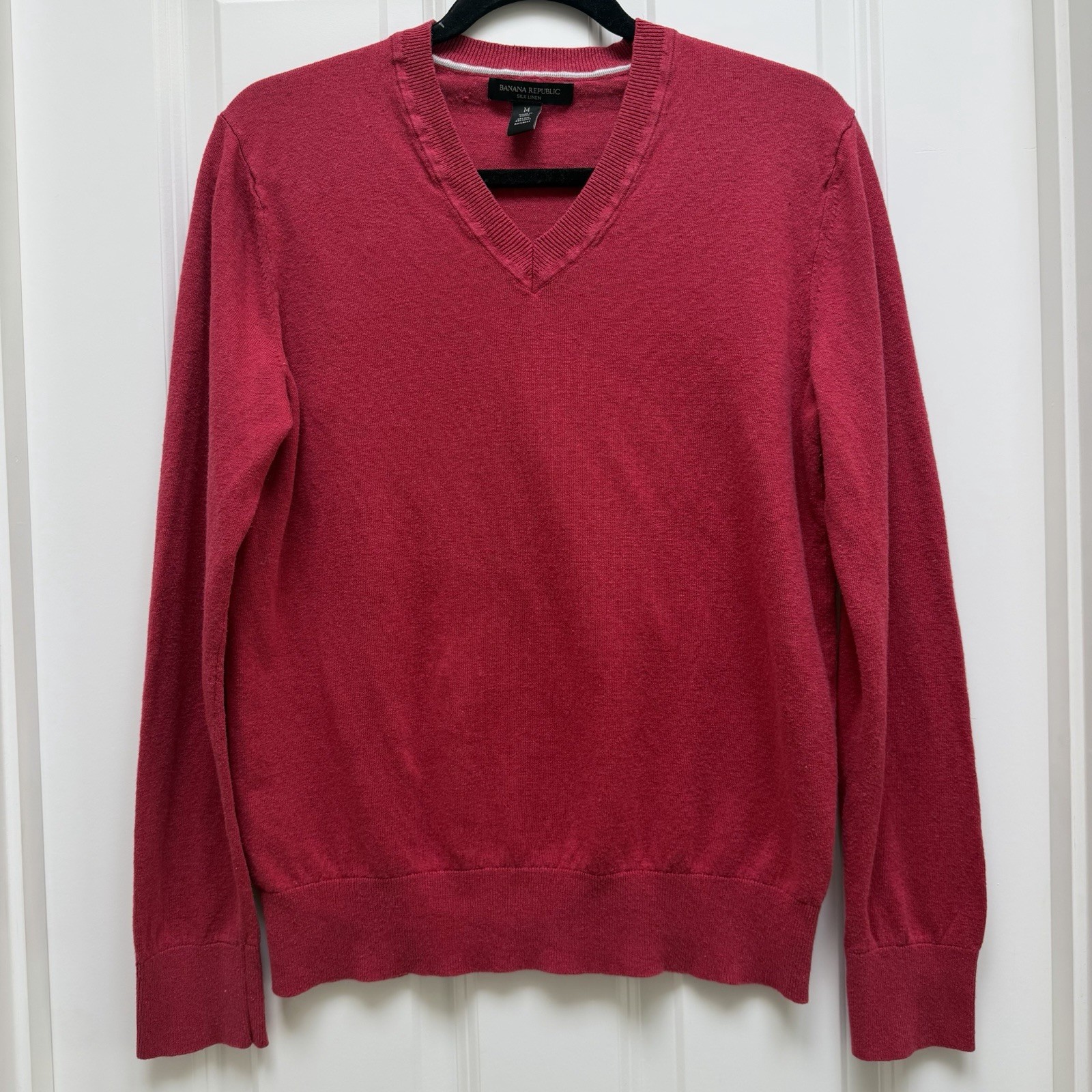 Banana Republic Silk Linen Blend V Neck Long Sleeve Sweater Red Medium