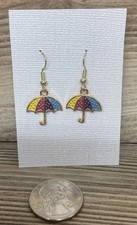 Handcrafted Umbrella Earrings multi color w/gold framing, Dangling Piercing Type