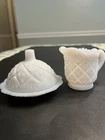 Vintage Westmoreland Thumbelina Quilted Milk Glass Cream & Butter Bell w Lid