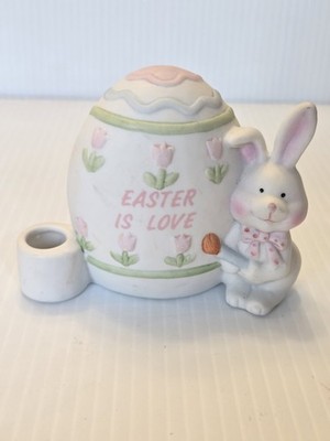 Russ Berrie Easter Bunny Candle Holder ''Easter Is Love'' With Egg Vintage