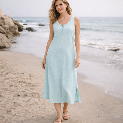 liz claiborne midi dresses LIZ CLAIBORNE New Liz Sport Midi Dress 100% Linen Aquavita Size 12 Women