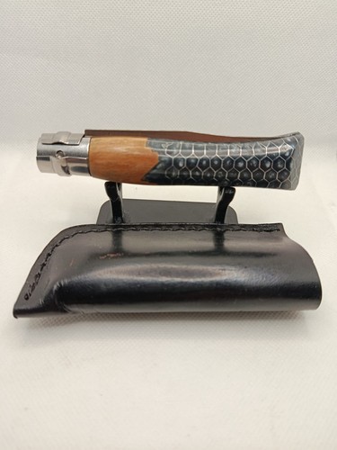 11 – Opinel N°8 custom noir et gris – Résine nid d’abeille – Carbone – Étui cuir - Photo 1/6