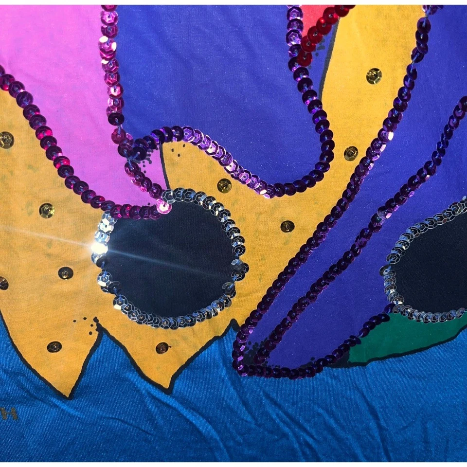 Бали Луна винтажный клоун блестки сердце футболка женщин синий ручной работы вискоза без размера - Изображение 3 из 4