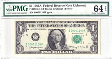 1963-A $1 FRN PMG Choice Unc 64EPQ Fancy TRUE 0/1 BINARY Serial #E00001100F