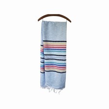 Mexican Serepe Falsa Colorful Striped Throw Blanket Textile Fringed Ends 86"x58"