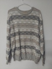 Shenandoah Men's MediumCotton Textured Sweater Gray Tan Beige Geometric Grandpa