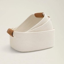 CHICVITA 3 Pack Rectangle Cotton Rope Woven Basket with Handles for Books, Ma...