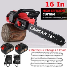 16" Cordless Chainsaw Handheld Electric Chain Saw Wood Brushless W/ 2x Batteries