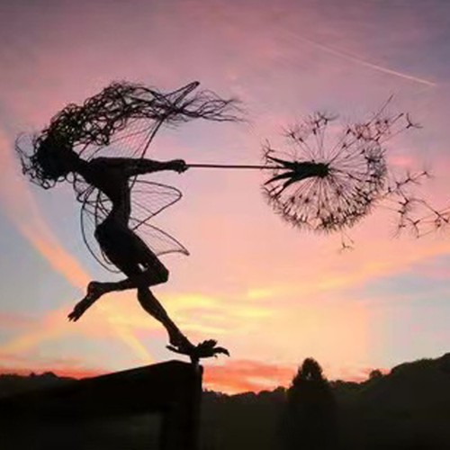 Flower Fairy Dancing with Dandelion Garden Art Stainless Steel Statue Ornaments - Picture 25 of 34