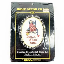 Counted Cross Stitch Hoop Kit 8068 Paragon Needle Craft Begun is Half Done Oval