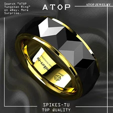 8mm Black Rhombus Tungsten Ring Plated Metal Wedding Band ATOP Men Jewelry