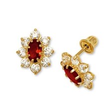 14K Yellow  White Gold CZ Flower Stud Screw Back Earrings for Women