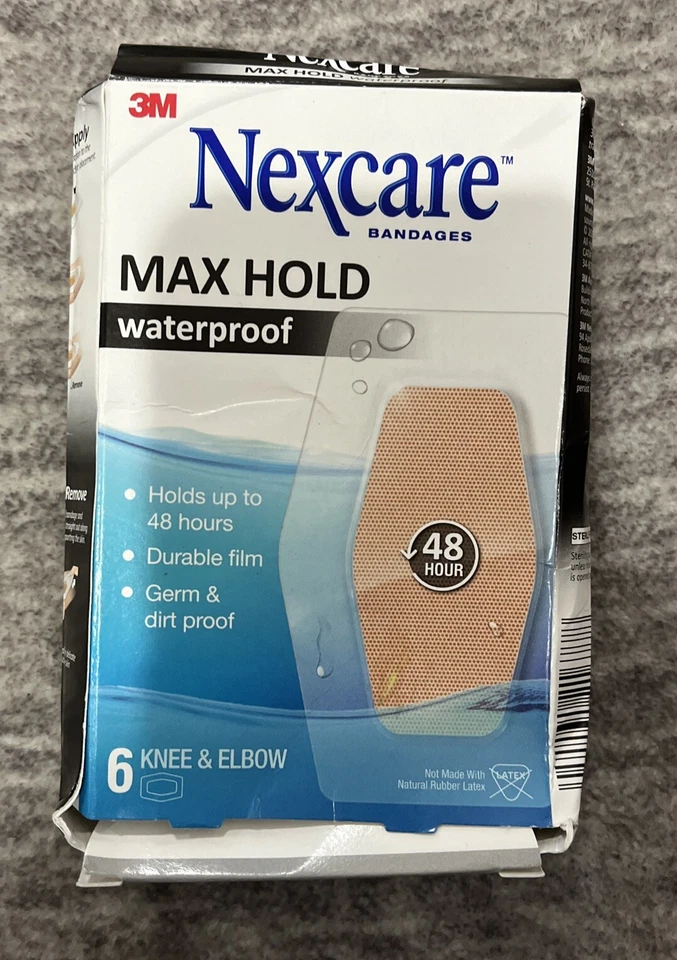 6 Cajas 3M Nexcare Max Hold Impermeable 6 ct Rodilla y Codo Vendajes LEER Foto 3 de 4
