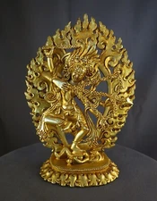 Tibetan Buddhism Goddess Kurukulla Dakini Jogini Gold Plated Copper 6.2" Statue