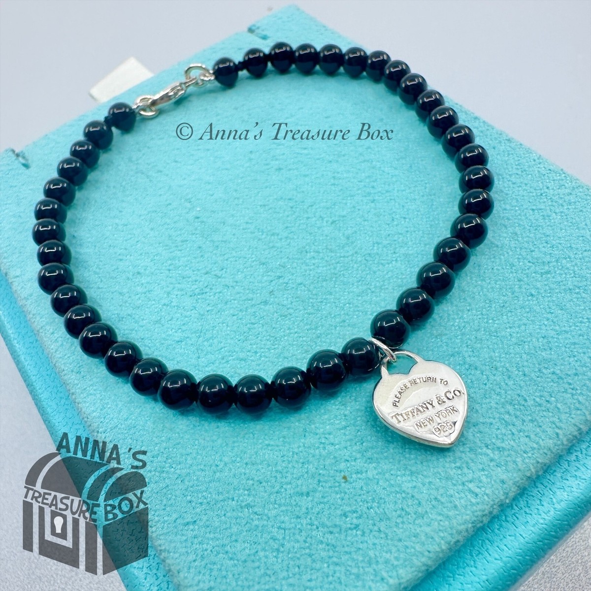 Tiffany & Co. 925 Silver 4mm Black Onyx Mini RTT Heart 7