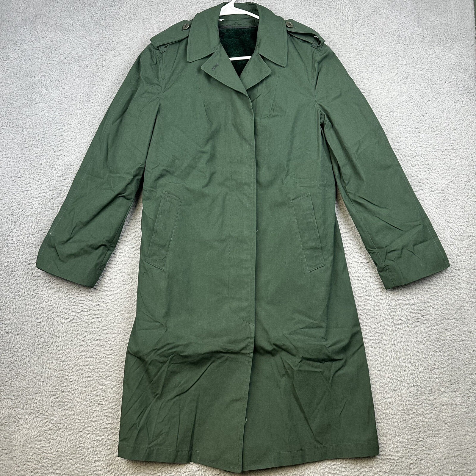 ROTC Raincoat Girls Junior 12R Green Removable Liner Long Trench Coat Winter-image