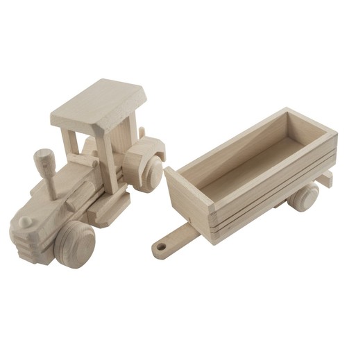 Wooden Farm Tractor With Drop-Side Trailer Beechwood Vehicle Decor Craft Paint - Picture 4 of 7