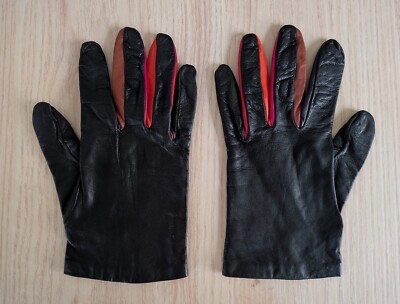 Paar Damen Handschuhe JB Guanti Größe 8 Leder schwarz und Farben Made in Italy sehr guter Zustand