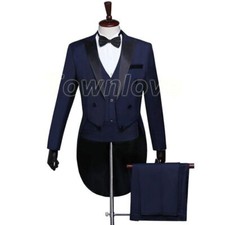 Mens Tuxedo Tailcoat Formal Dress Suits Swallow Tail Coat Male Jacket Suits