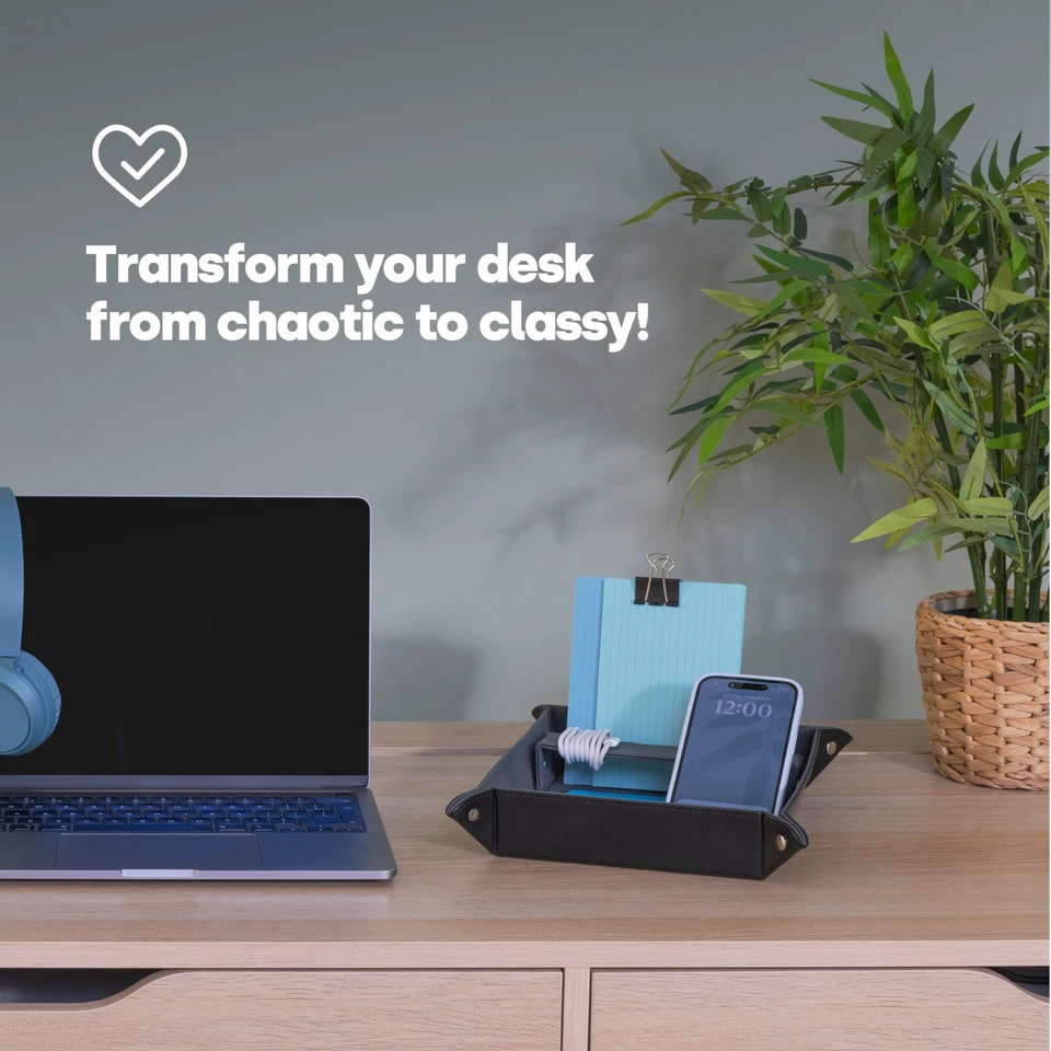 LIVIVO Black Leather Look Valet Tray Organiser for Keys Wallets and Accessories - Image 3 of 4