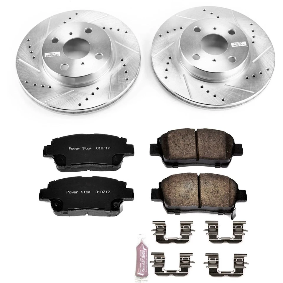 K6098 Powerstop Juego de 2 ruedas discos de freno y kits de pastillas delanteras para Scion iQ 2012-2015 Foto 3 de 3