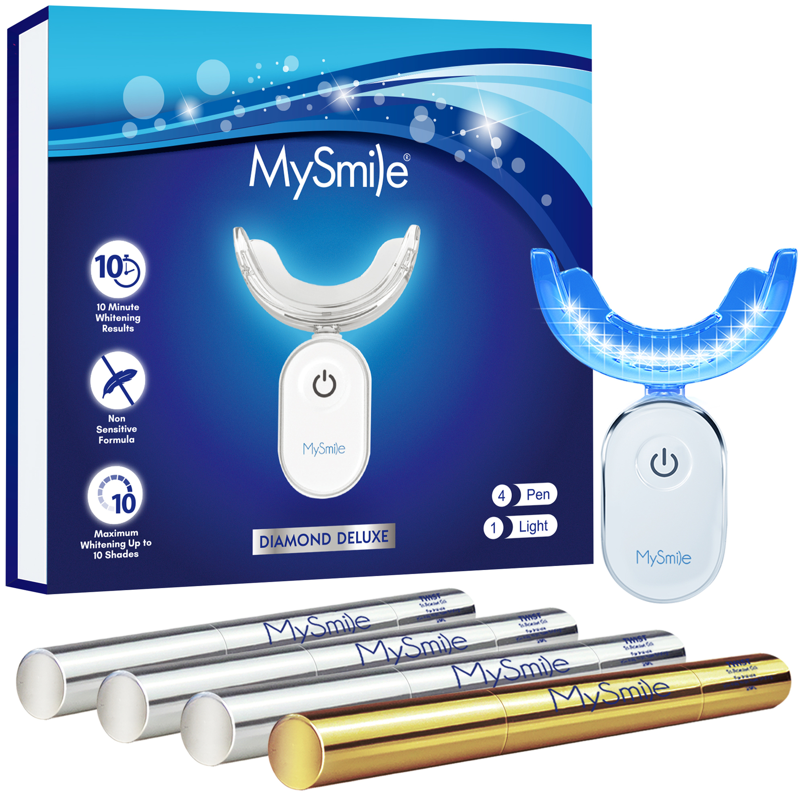 MySmile 4pc Teeth Whitening Pen Kit 28-LED Light Non Sensiti