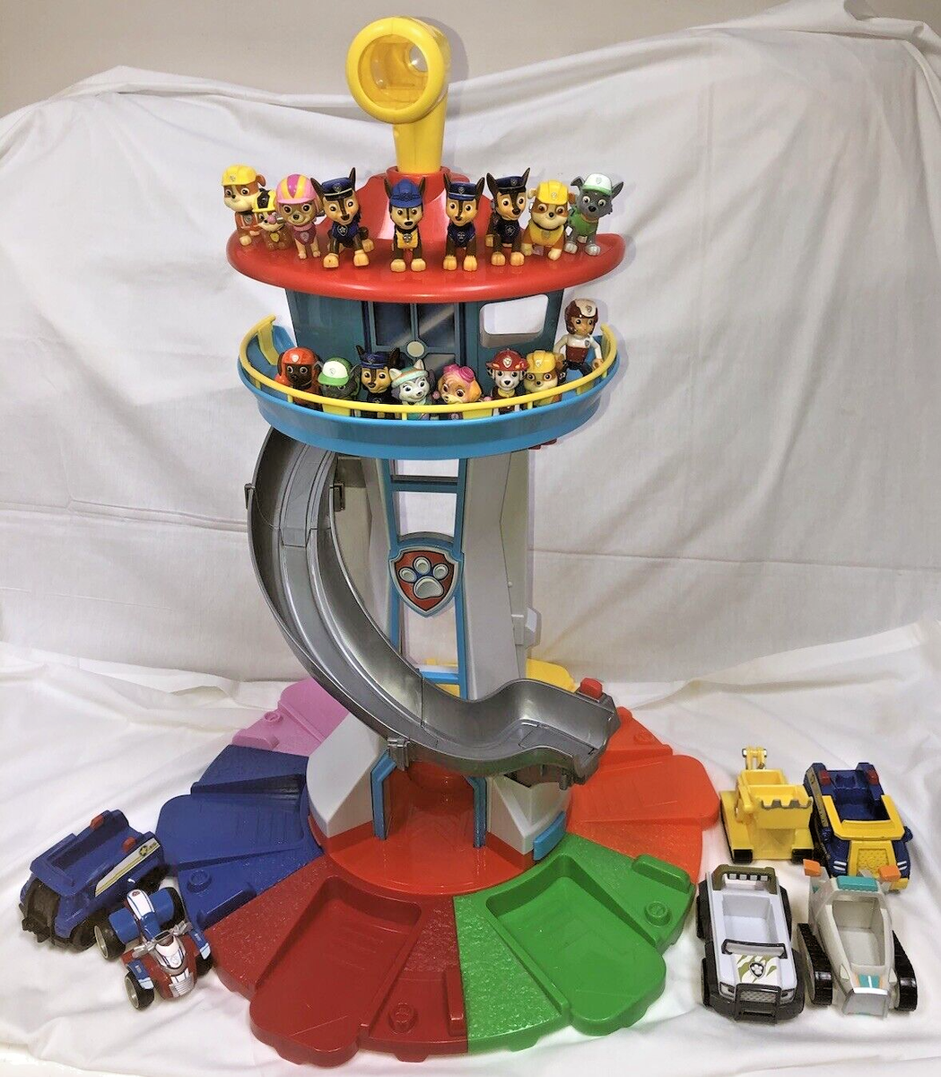 Paw Patrol MY SIZE LOOKOUT TOWER W VEHICLES FIGURES LOT Toy Chase Marshall  Rocky