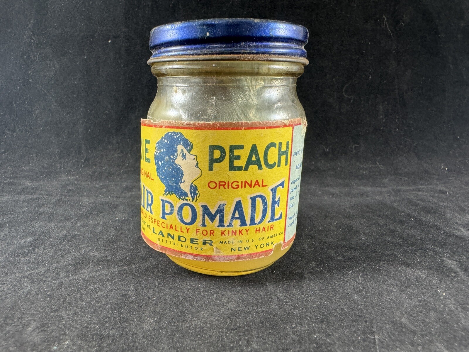 Vintage Dixie Peach Hair Dressing Pomade Glass Jar Metal Lid 2 5/8 oz