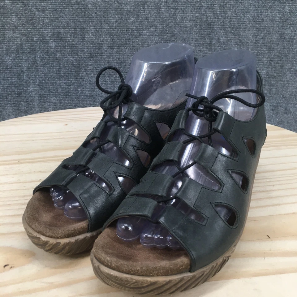 Sandalias Wolky para mujer 38 con cordones de cuero verde con cordones punta abierta tacones de cuña Foto 3 de 4