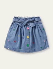  60 Boden Tie Waist Embroidered Skirt Denim Stars- Size 13-14Y