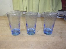 vintage lot of 3 libbey blue optic swirl tumbler glasses 5"