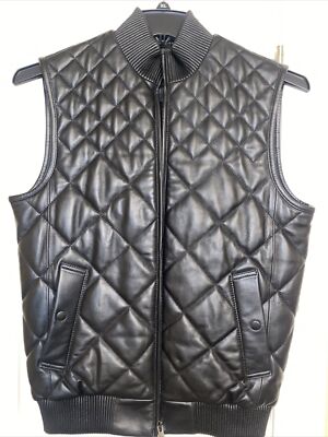 Murano Black Leather Vest Size Small Full zip Lambskin Leather