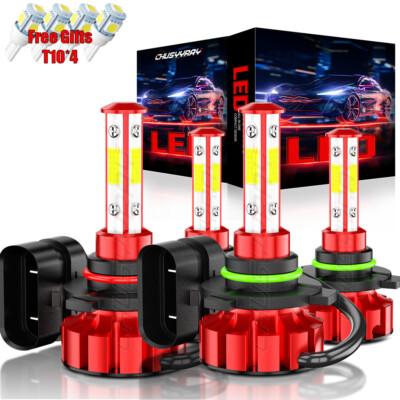 4-Sides Combo white 6000K LED Headlight Kit 9005 9006 Bulbs High + Low Beam 4pcs