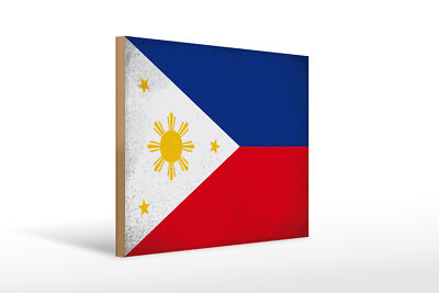 Holzschild Flagge Philippinen 40x30 cm Philippines Vintage Schild wooden sign