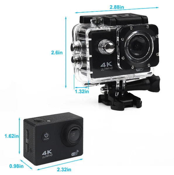 4K HD Waterproof Sport Camera Black 2.0 Inch LCD Screen 4K/2.7K/1080P/720P - Image 3 of 4
