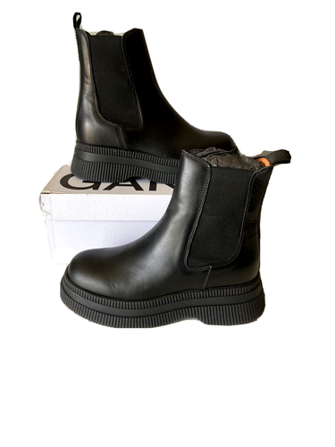 Ganni Women's Boots Chelsea Creepers Black US 9 39 Chunky Sole $495 NIB Leather