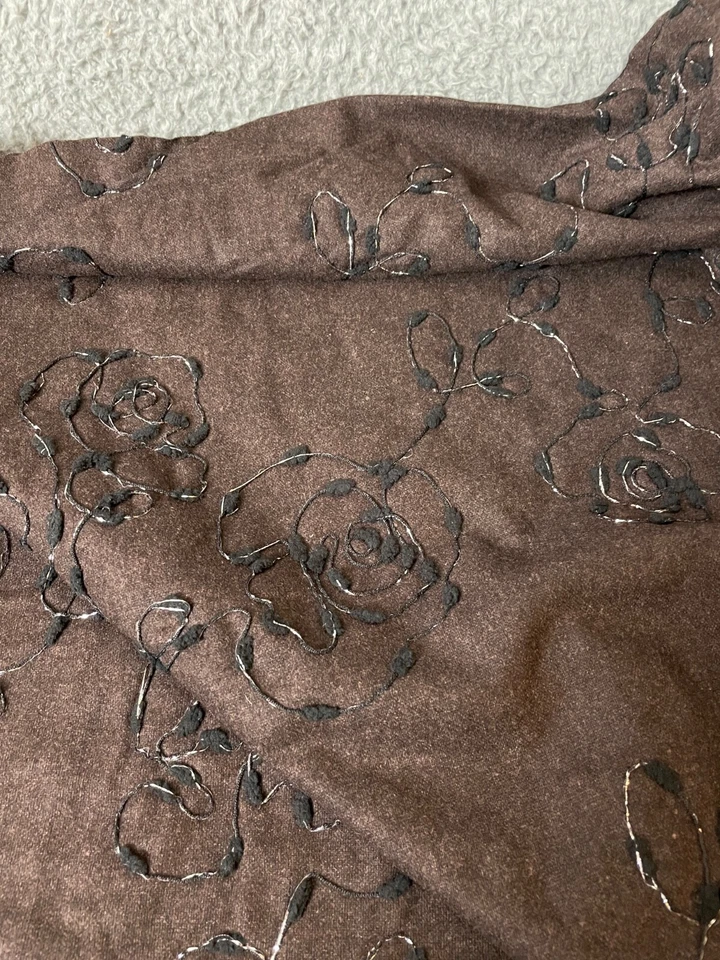 Fabric Lot 2 Yds 34 Ins 58 W Fall Suitings Brown Embroidered Blk Silver Wool - Image 2 of 4