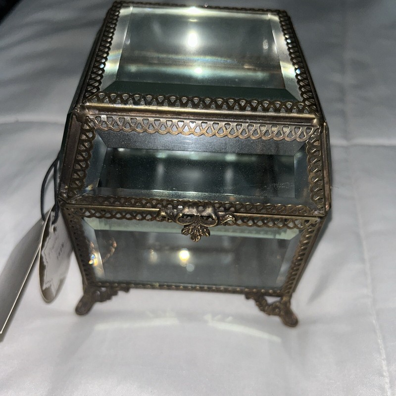 Beveled Mirror Glass Jewelry Box w/Legs Nicole Miller Home Collect. 3x3 Stunning