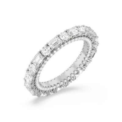 Damen-Ewigkeitsband 18 K Weißgold Diamant 4 kt im Labor gezüchteter Smaragdsc...