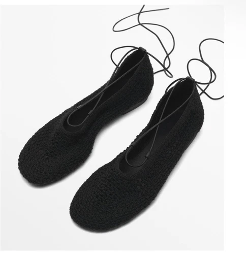Zapato plano de ballet Massimo Dutti negro con cordones de cuero 7,5 38 nuevo con etiquetas 1508/450 - Imagen 3 de 20